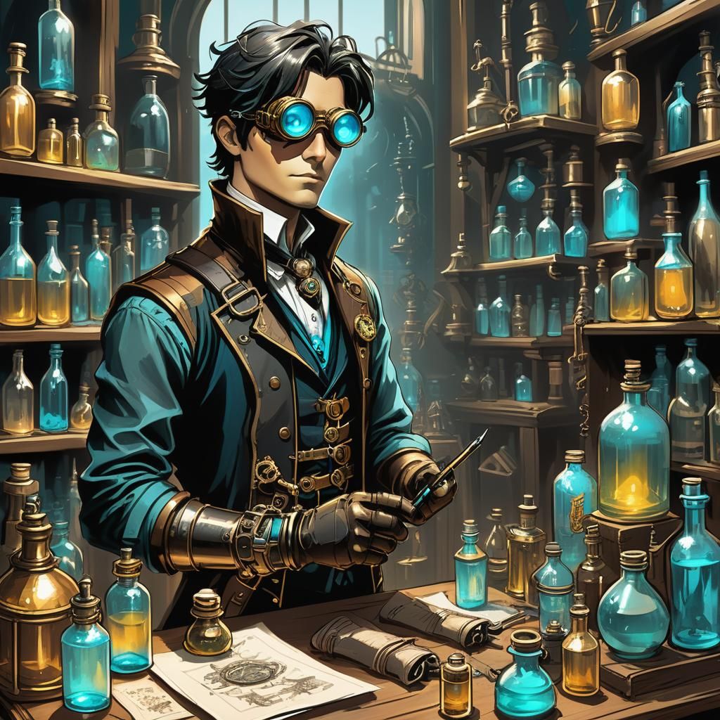 Steampunk Alchemist with Goggles and Scar, Concept Art