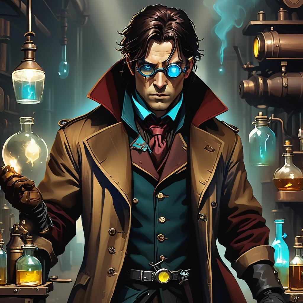 Steampunk Alchemist in a Victorian Laboratory