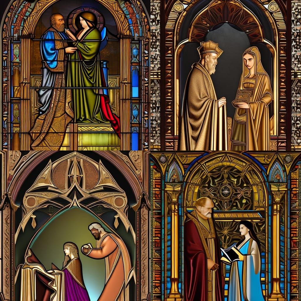Stained Glass: Woman in Bronze Gown Reading