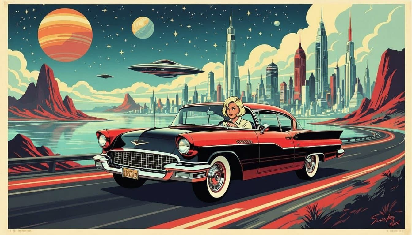 Retro-Futuristic Travel Poster: Nash Rambler to Alien City