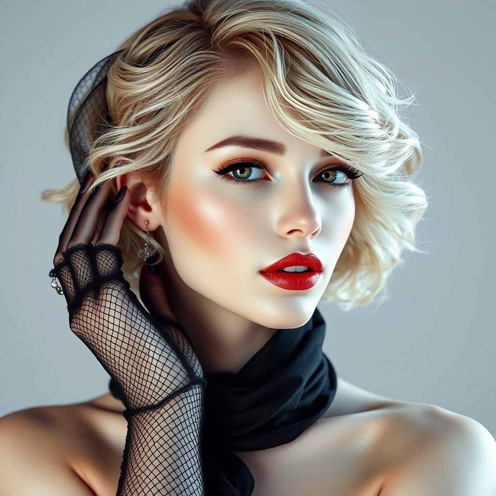 Ethereal Cyberpunk Goddess with Airbrushed Skin and Net Glov...