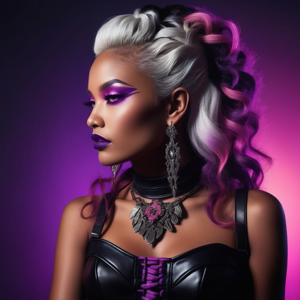 Glamorous Sorceress with Magic Flames and Ethnic Features