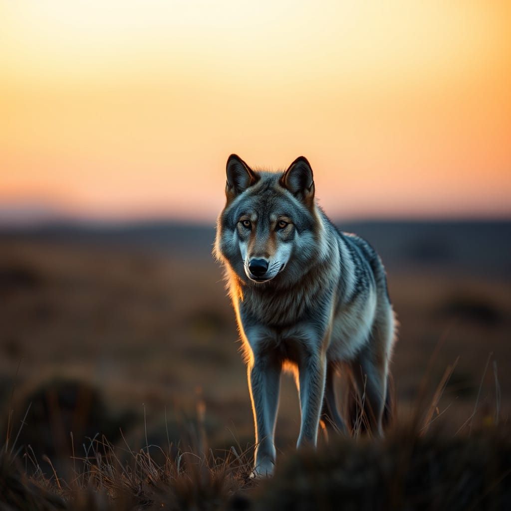 Gray Wolf in Prairie Dusk