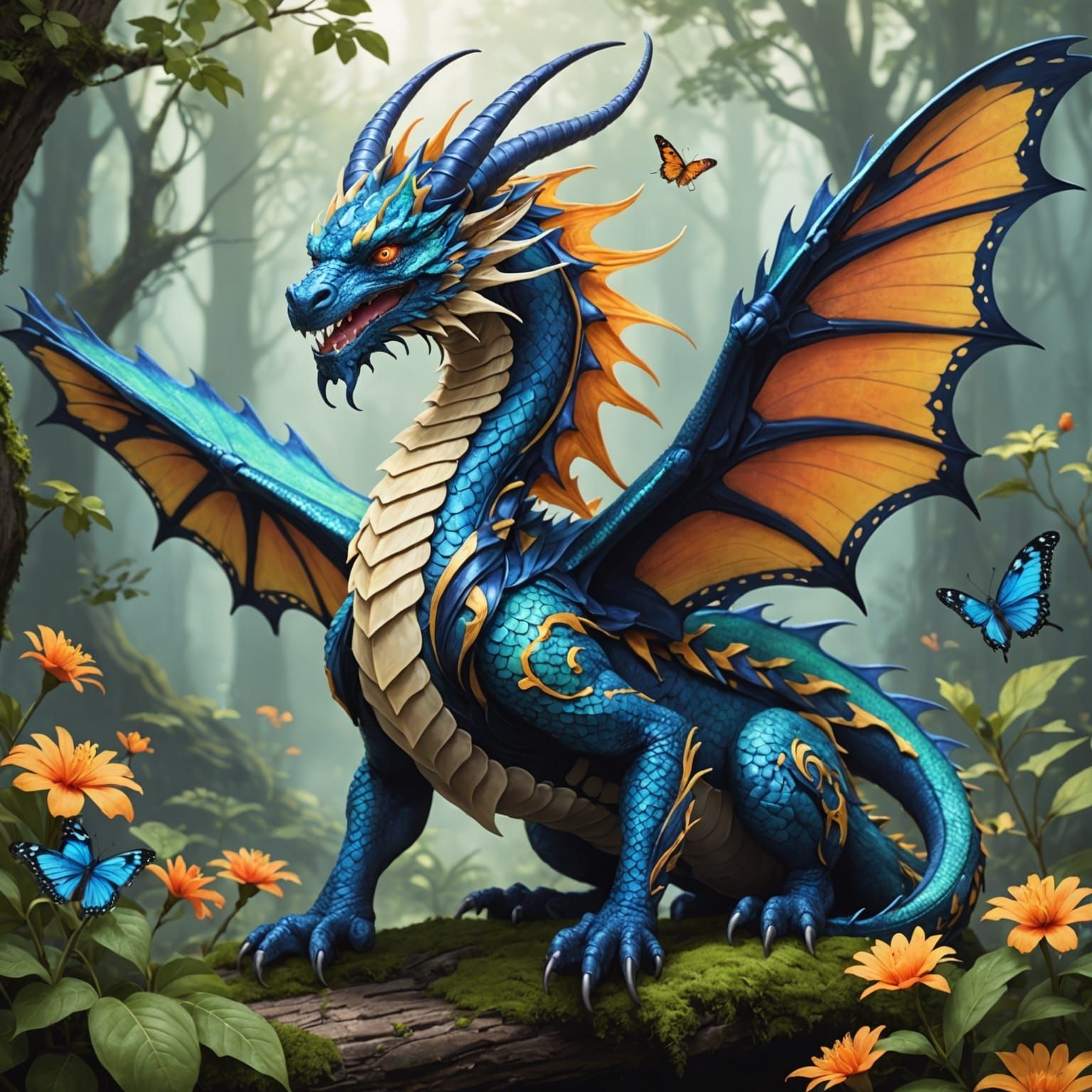 Enchanted Butterfly Dragon Fantasy Art