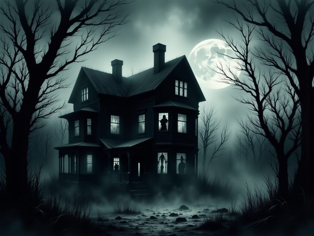 Ethereal Gothic Mansion Shrouded in Ghostly Mist