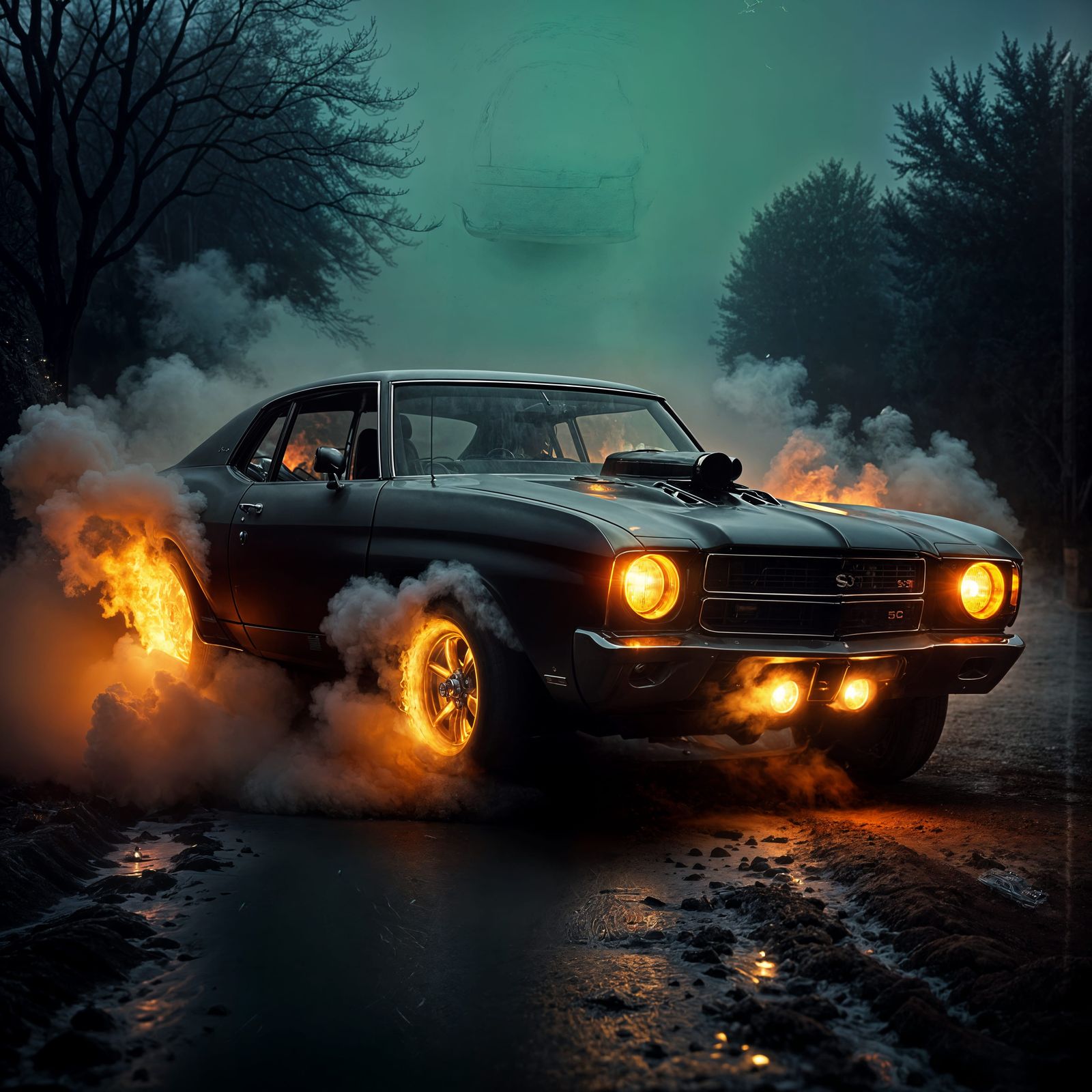 Flaming 1970 Chevelle SS in Hyperrealistic Detail