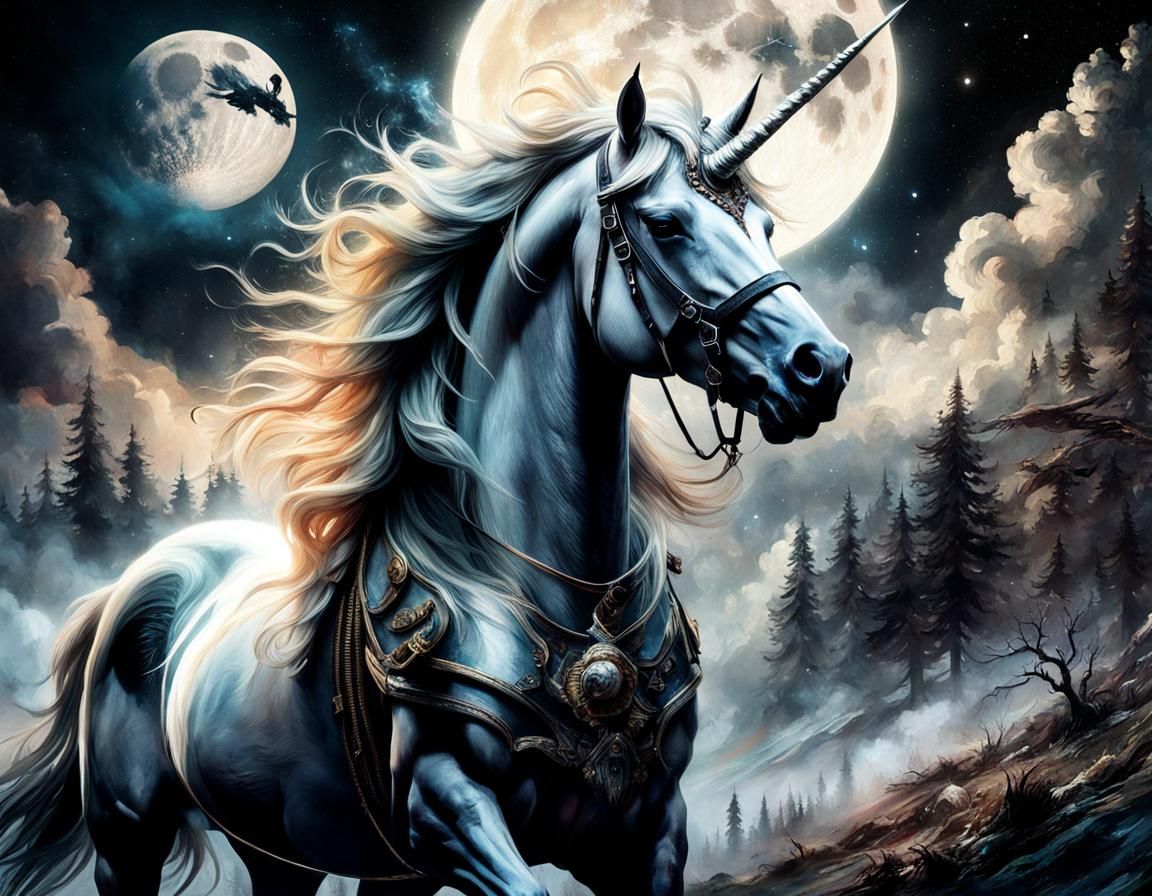 Unicorn Gallop on the Moon in Holographic Style