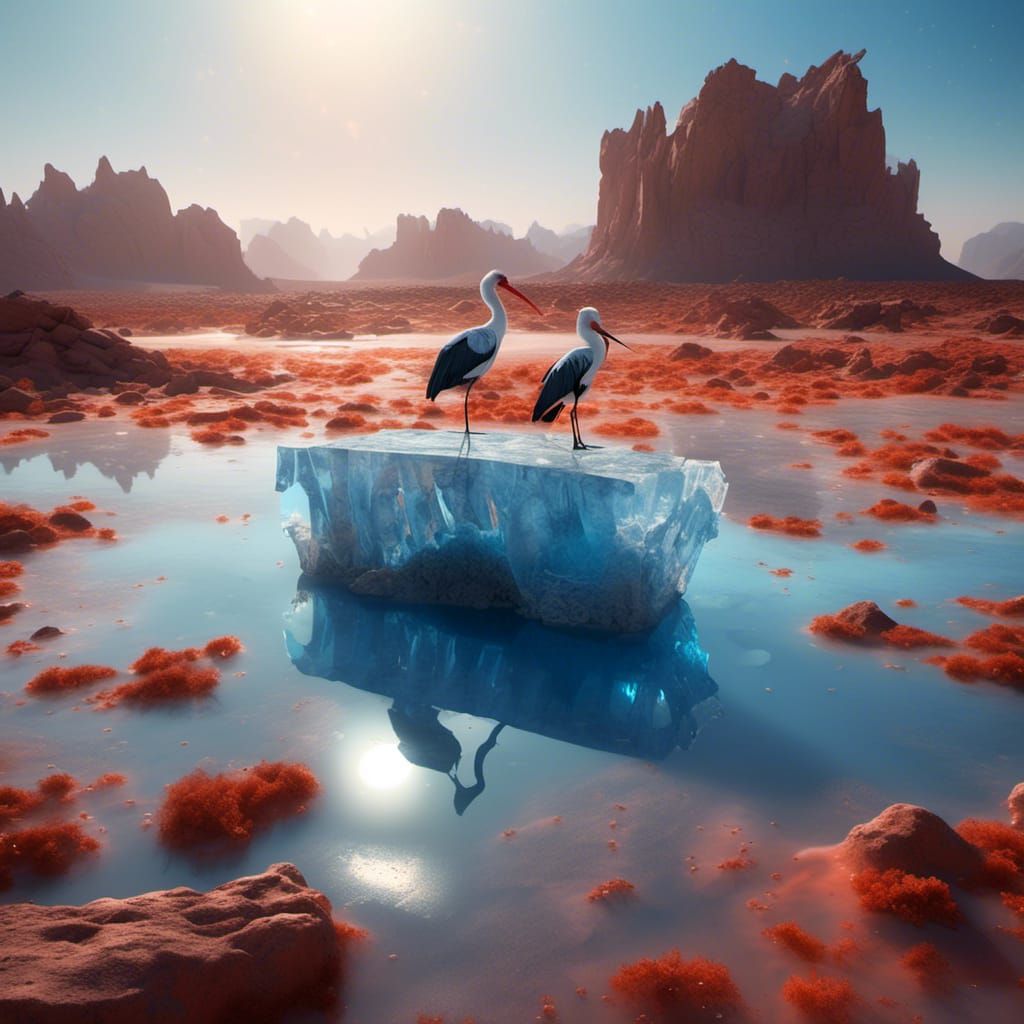 Translucent Ice Arch in Red Desert Landscape