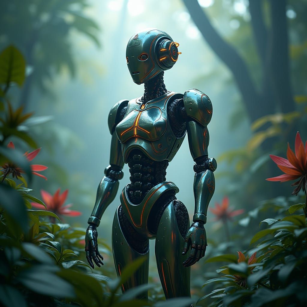Robot in Suriname Rainforest: Fantasy Concept Art