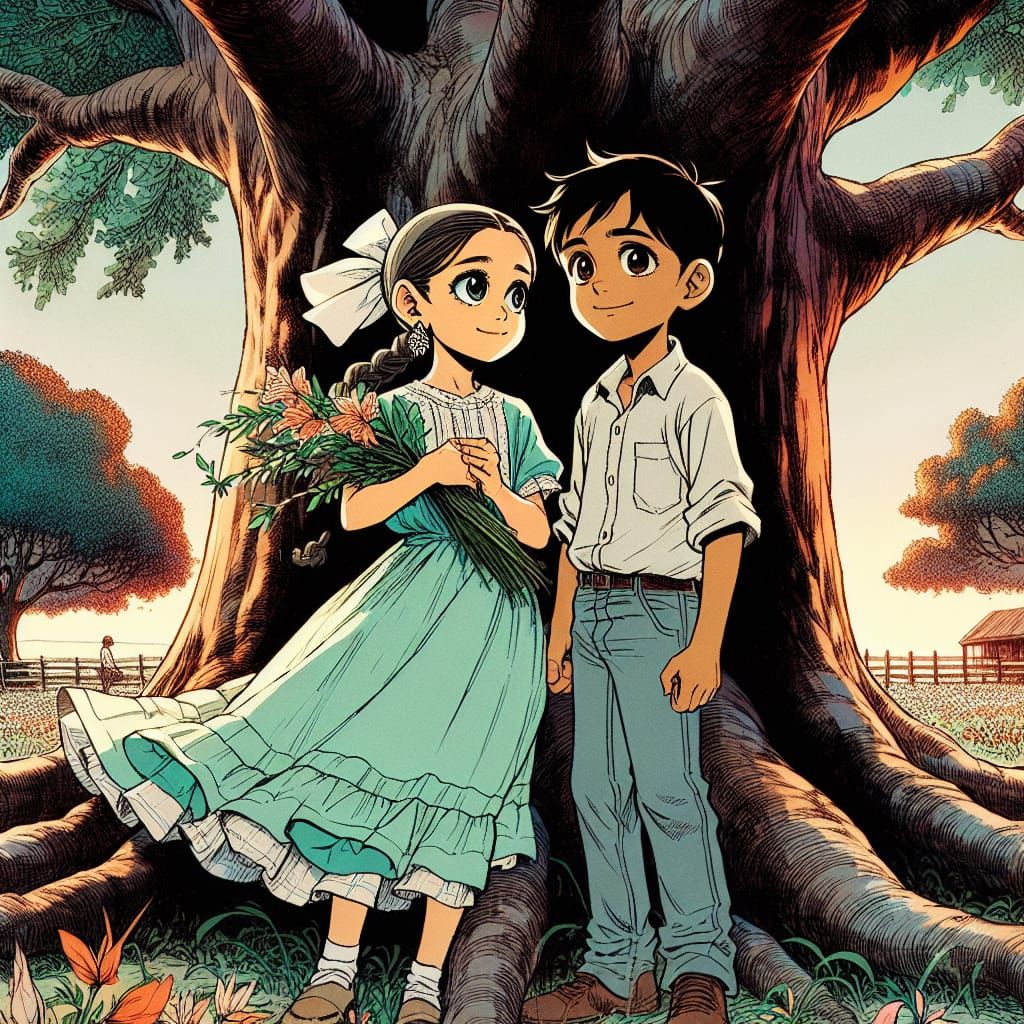 South Asian Boy and Hispanic Girl in Manga Style