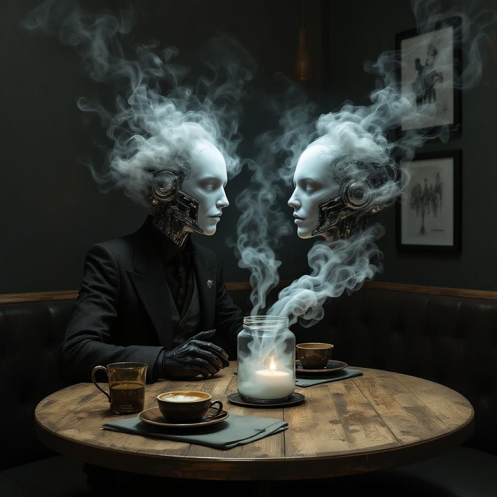 Regal Figure Rises from Glass Jar in Haunting 1940s Chic Dig...