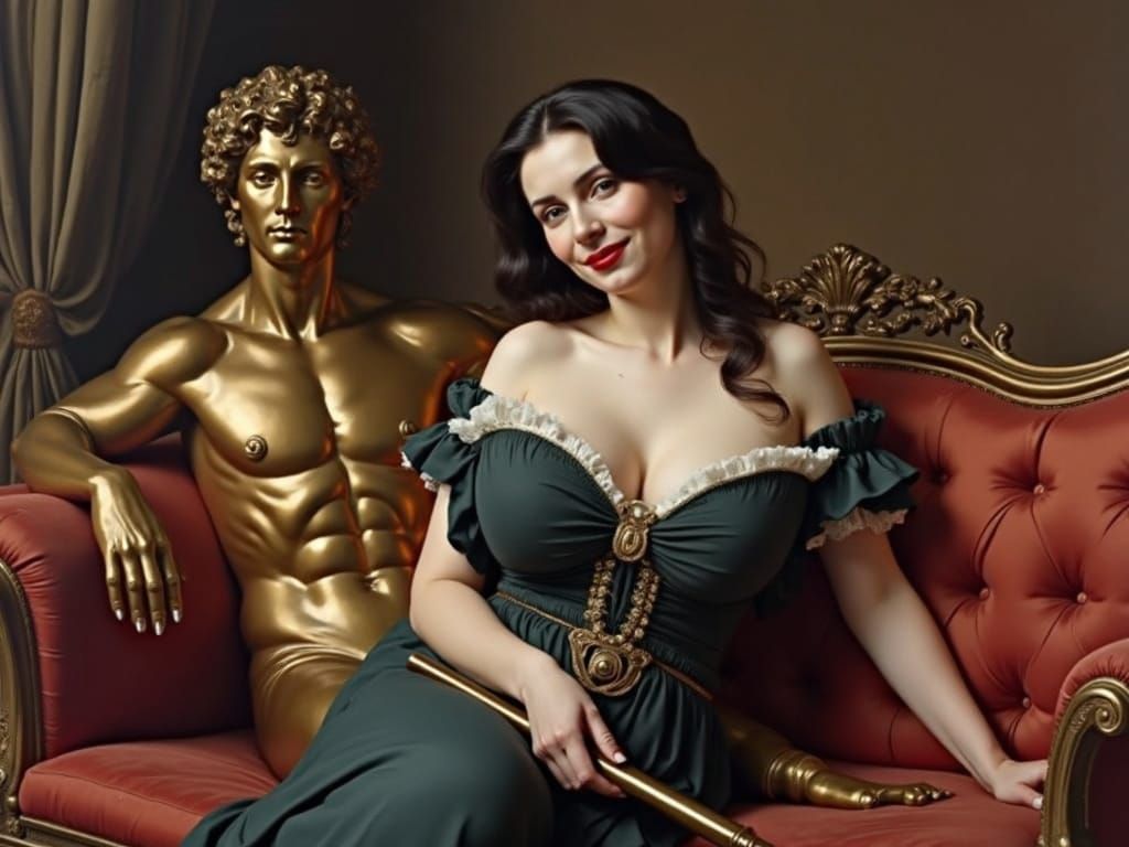 Elegant Georgian Lady Admires Adonis in Oil Painter's Style