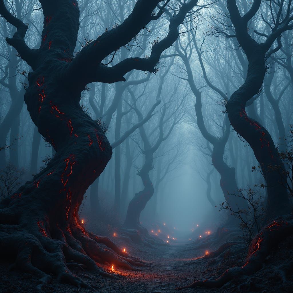Ethereal Twilight in a Dark, Enchanted Forest