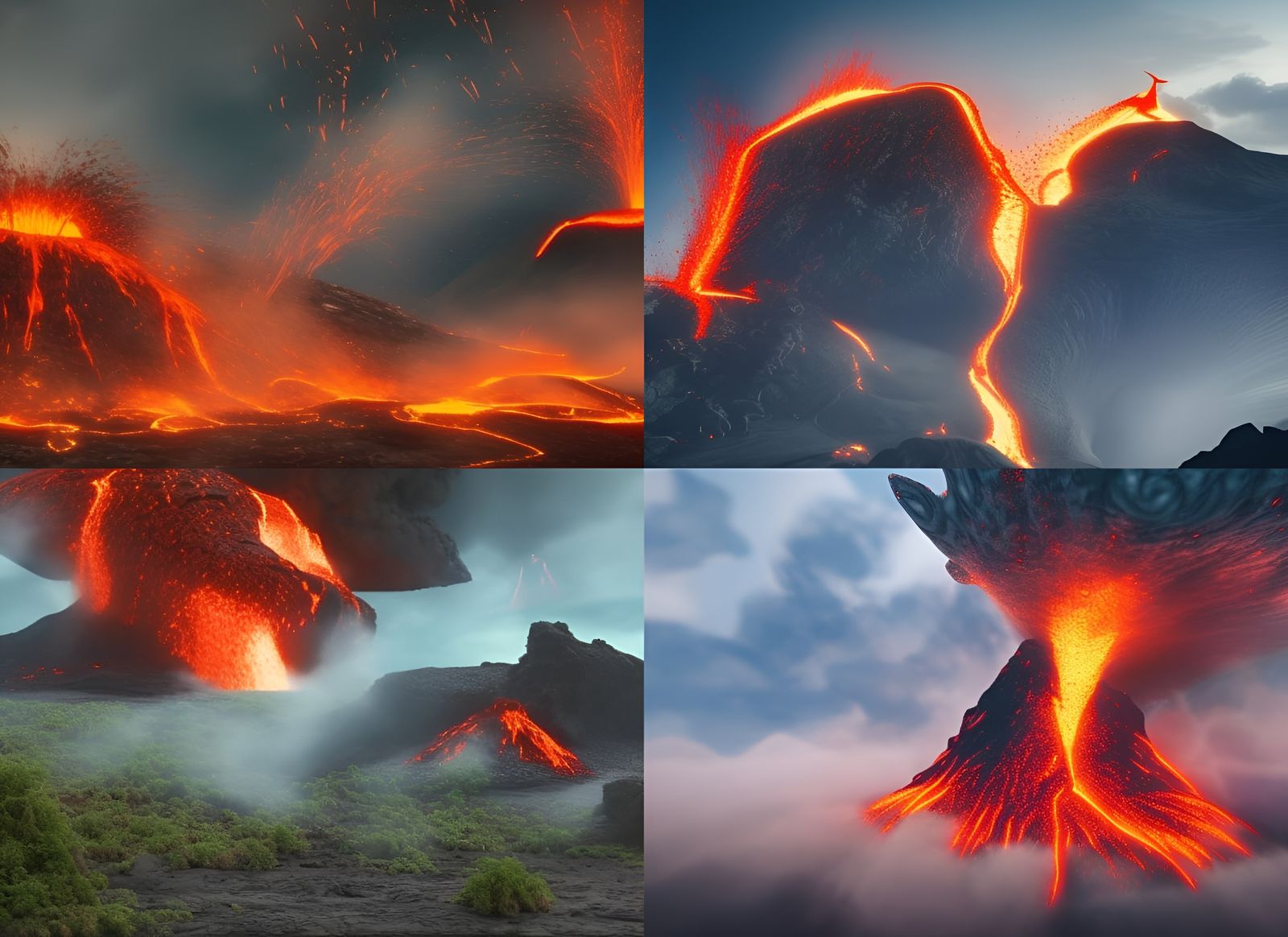 Jurassic Volcano Eruption with Fleeing Creatures