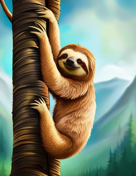 Super Cute Sloth Hanging From a Tree