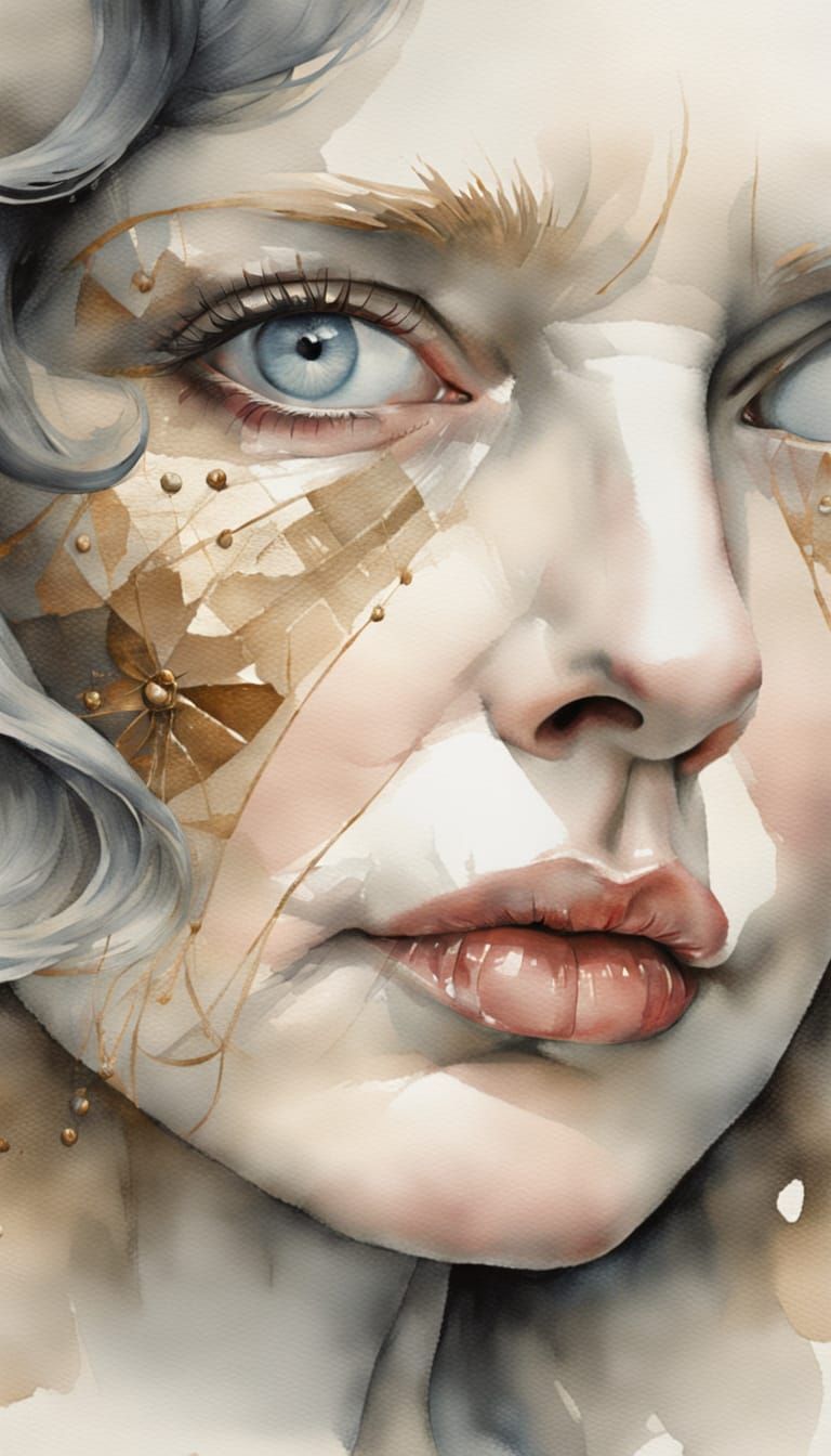 Ethereal Watercolor Portrait of a Wise Elder Woman