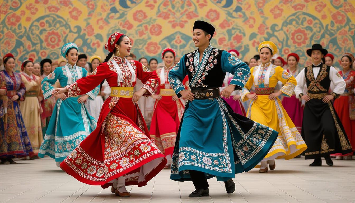 Kazakh Dancers in Klimt-Kurosawa Style