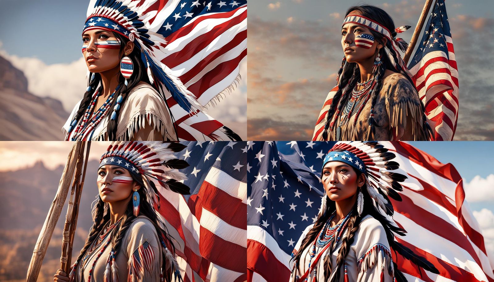 Native American Girl with Flag in 4K