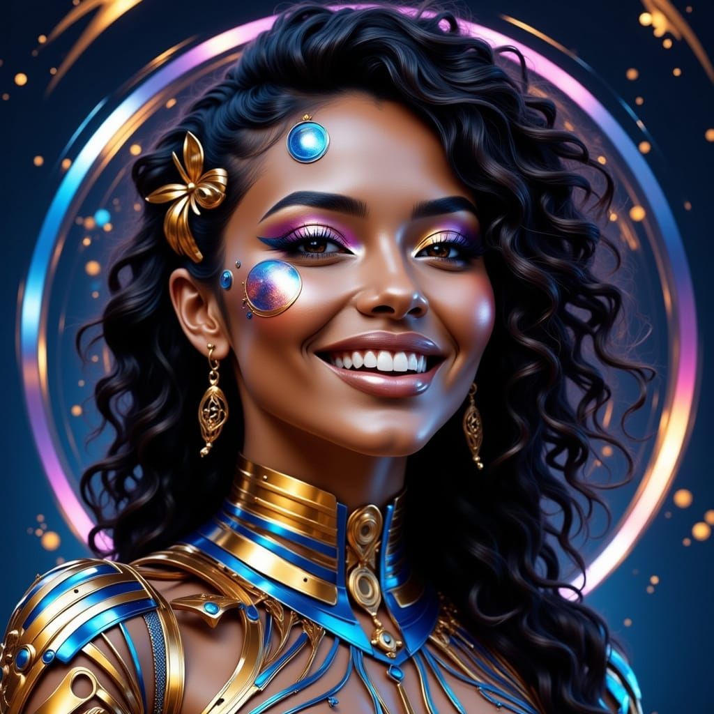 Exquisite Woman with Metallic Makeup and Hair