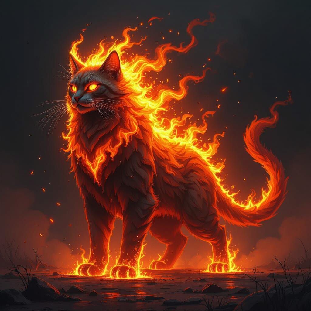 Fiery Cat: A Majestic Feline of Flame