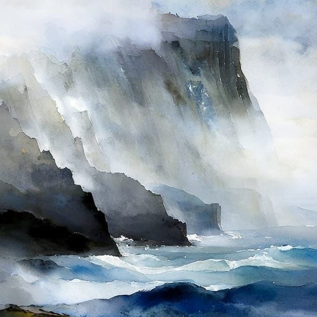 Misty Seascape with Foaming Waves