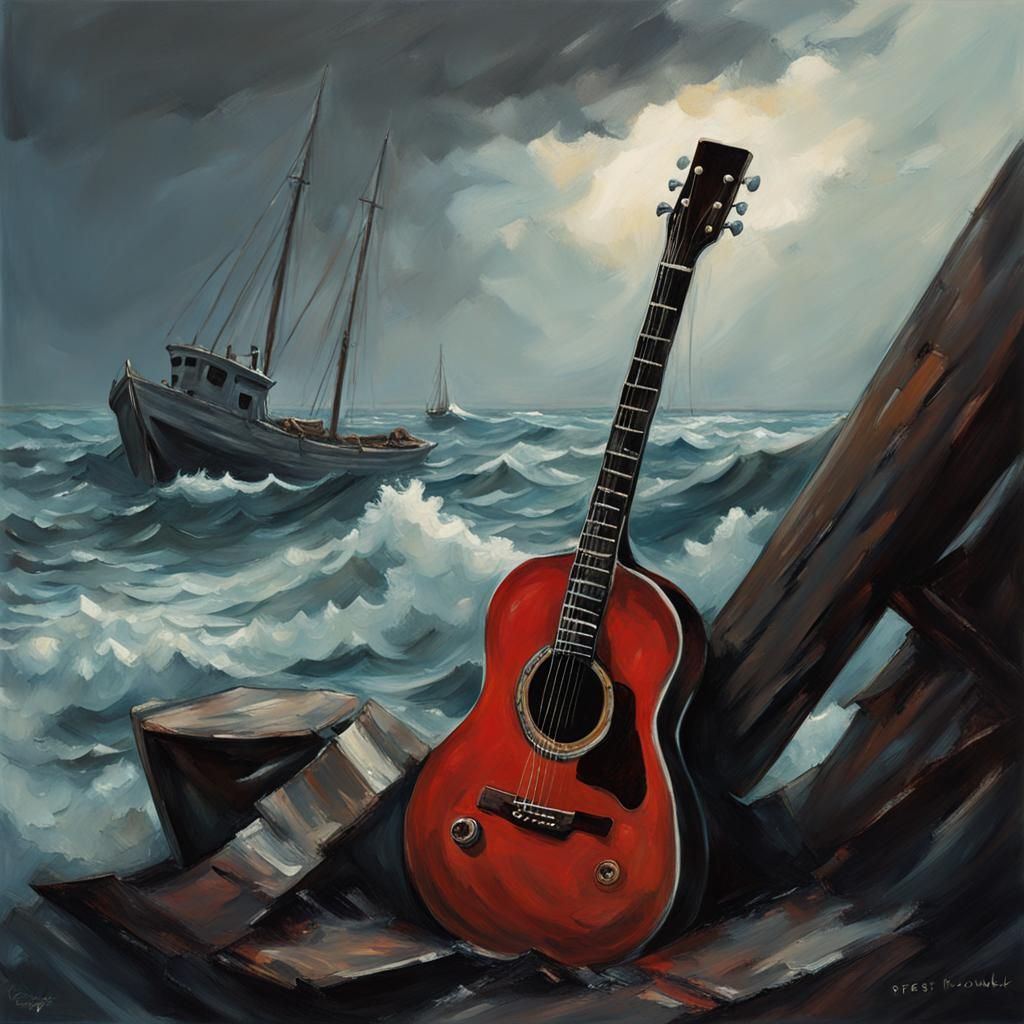 Sinister Guitar Floating on Dark Sea