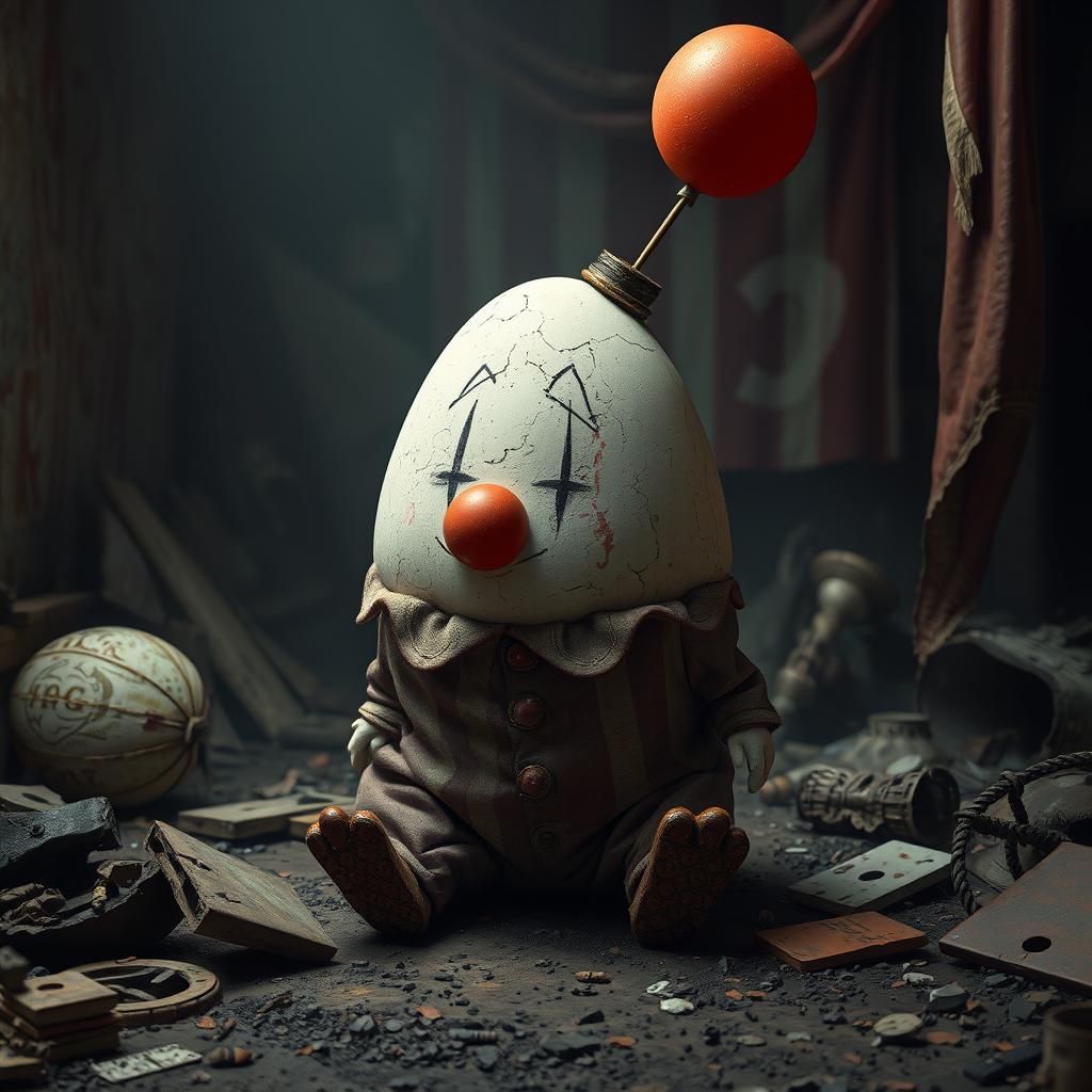 Melancholic Egg Clown in Dystopian Digital Art