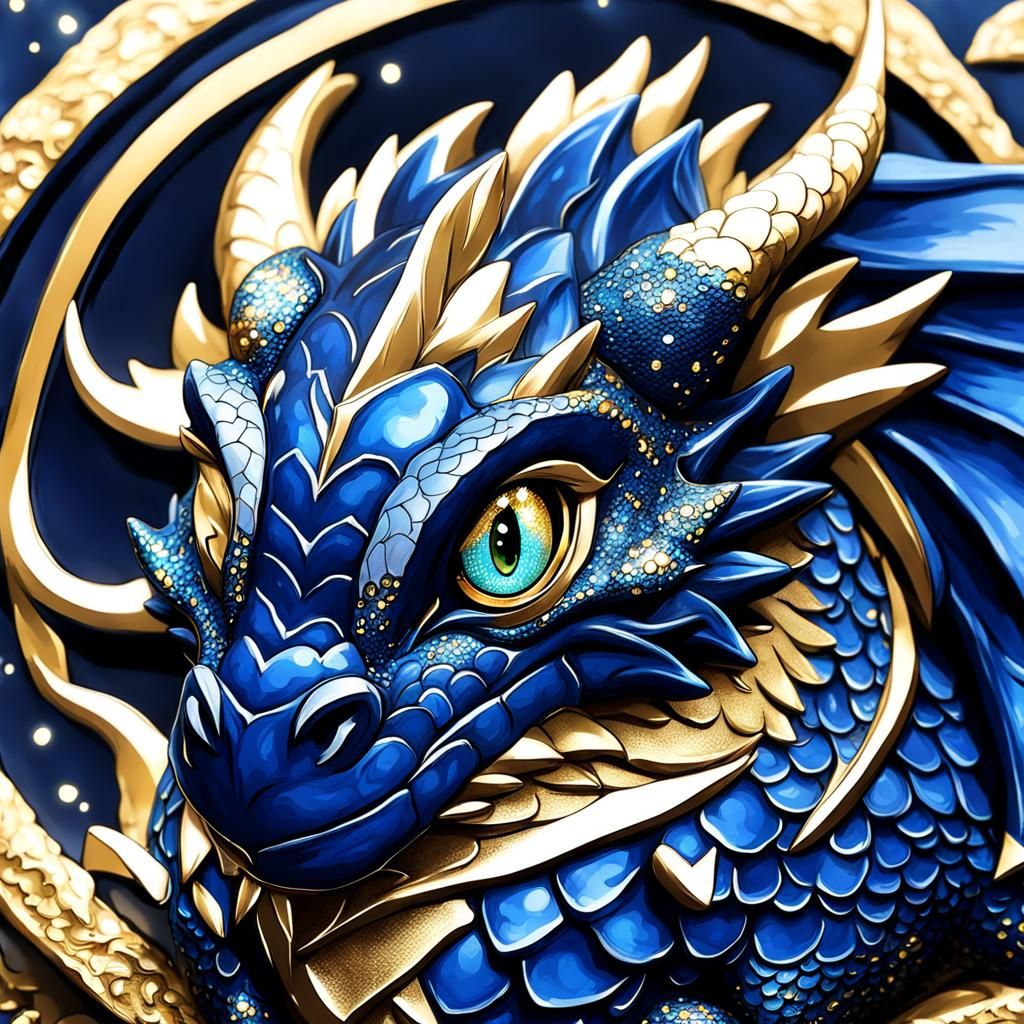 Indigo Baby Dragon with Golden Eyes, Ghibli Style