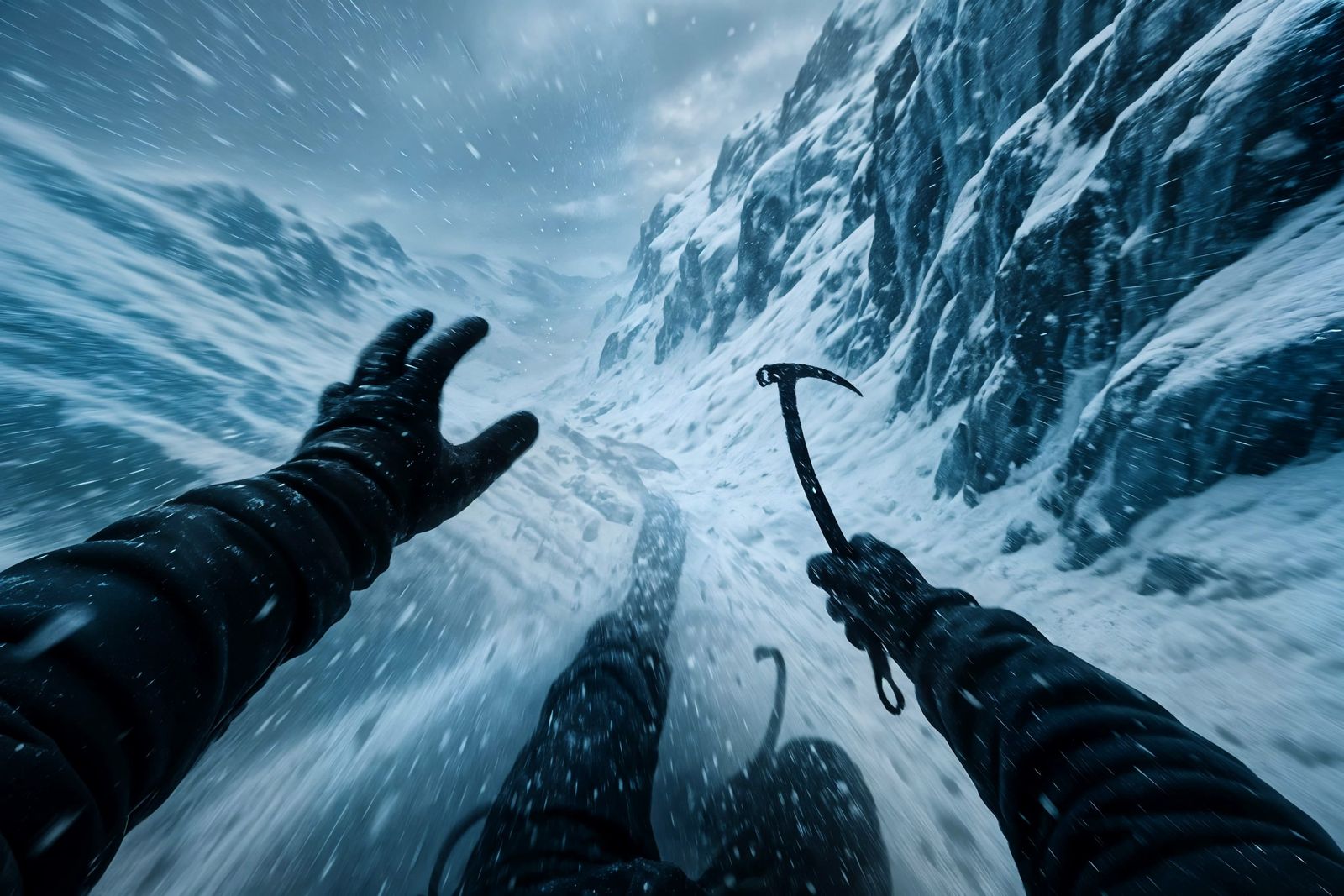 POV Tumbling Down Icy Arctic Mountainside