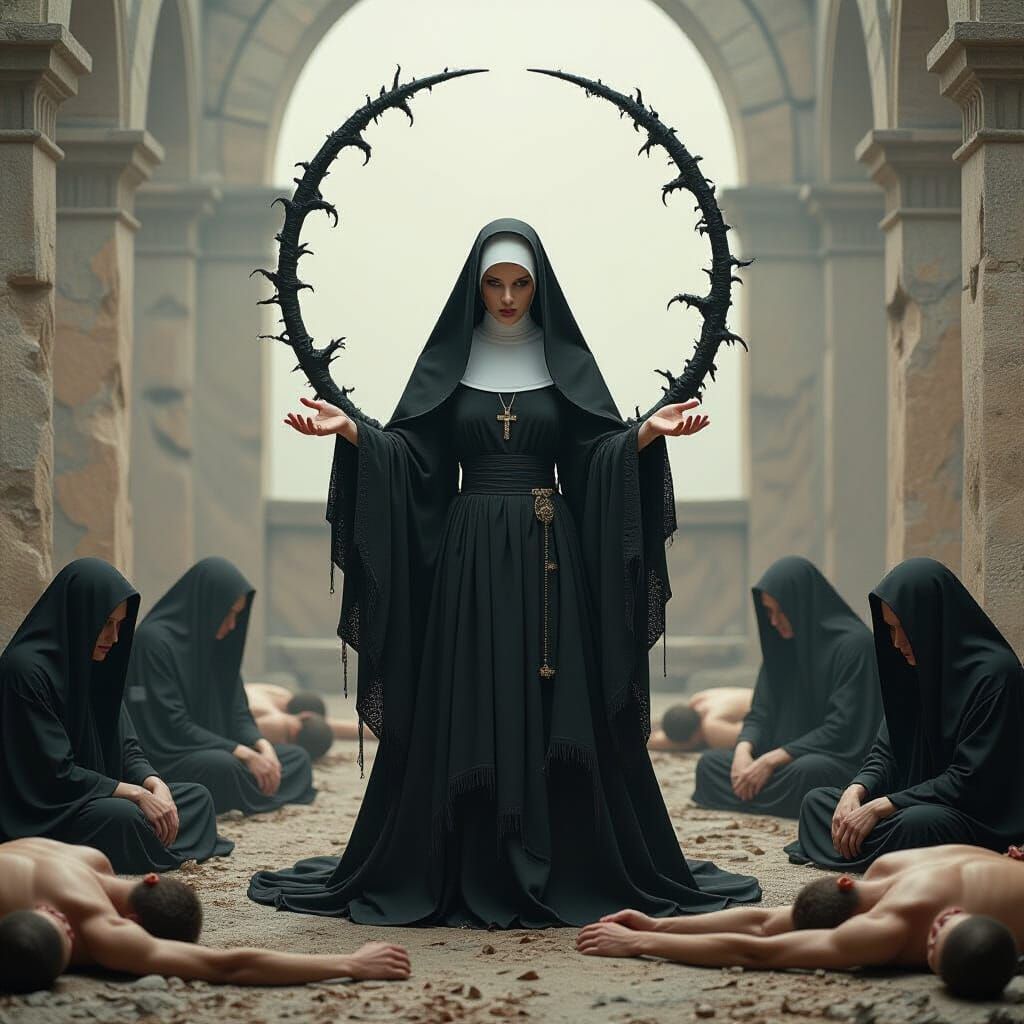 Nun's Dark Ritual in Gothic Atmosphere
