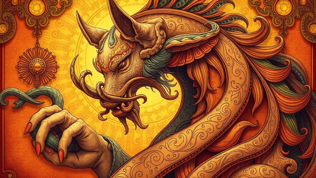 Opulent Dragon Illustration in Art Nouveau Style