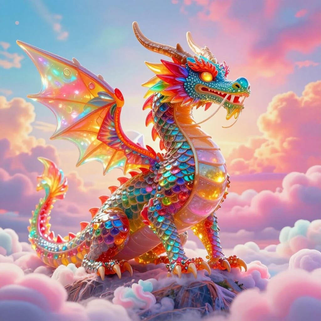 Majestic Candy Dragon in Vibrant Digital Matte Painting Styl...