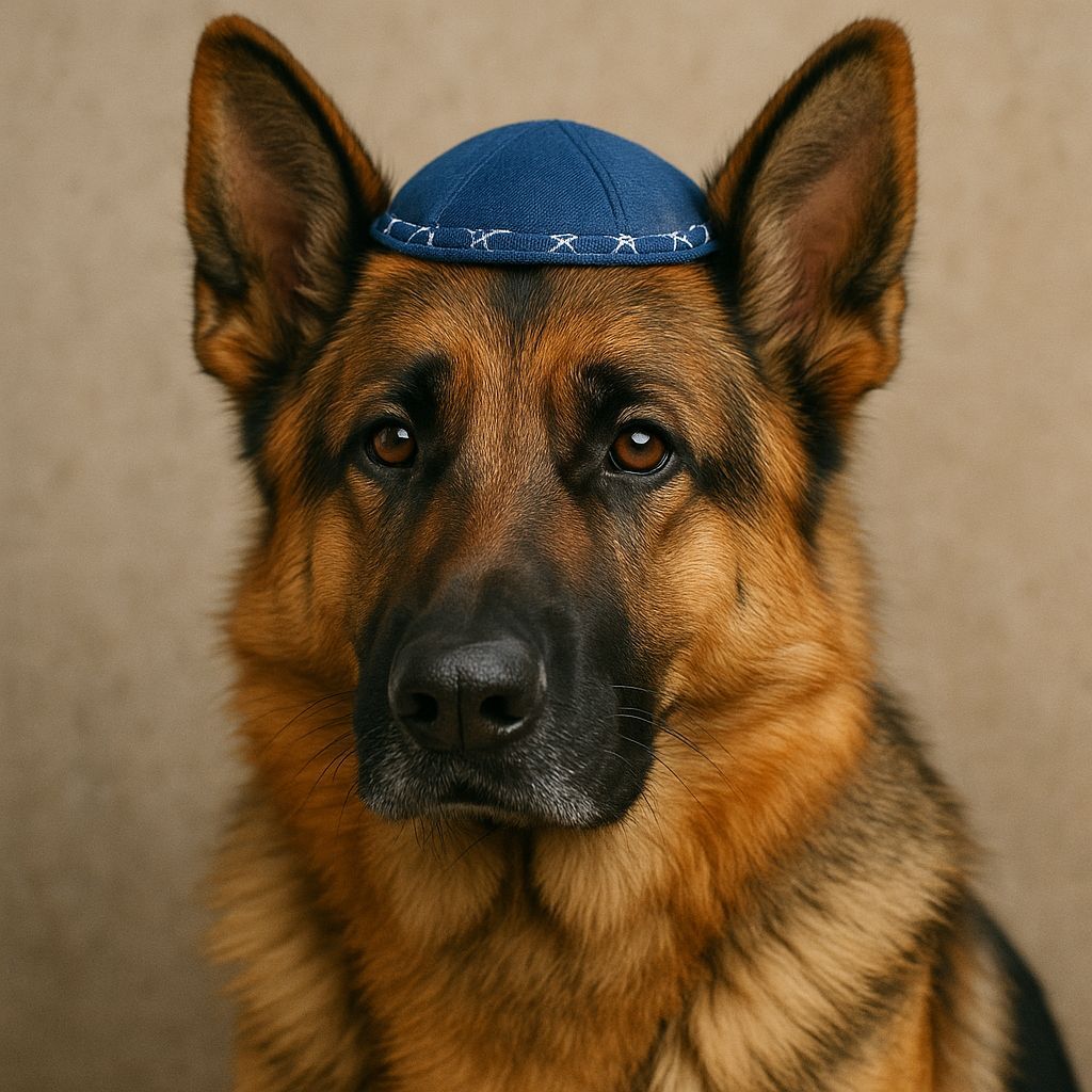 German Shepherd Dog Wearing a Kippah