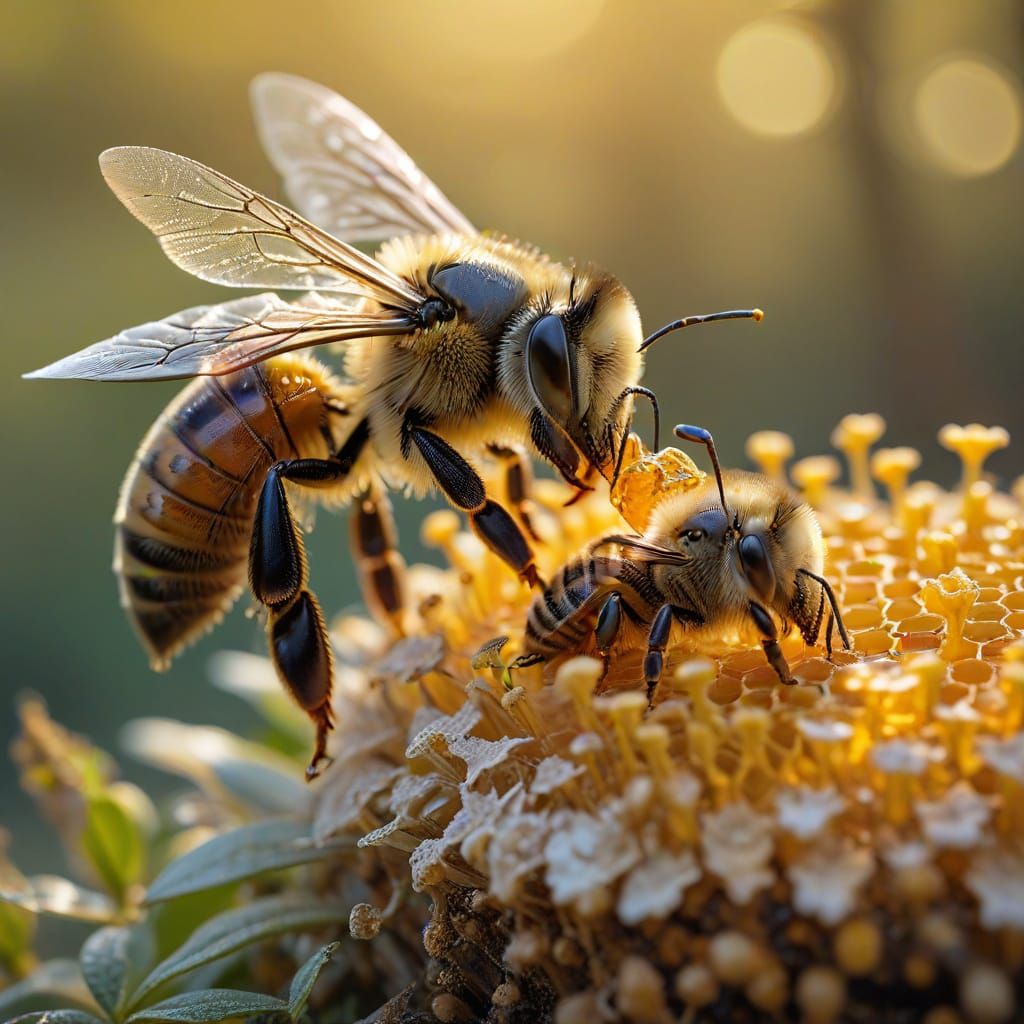 Mother Bee Saves Baby Bee from Honey Splash in Magical Fores...