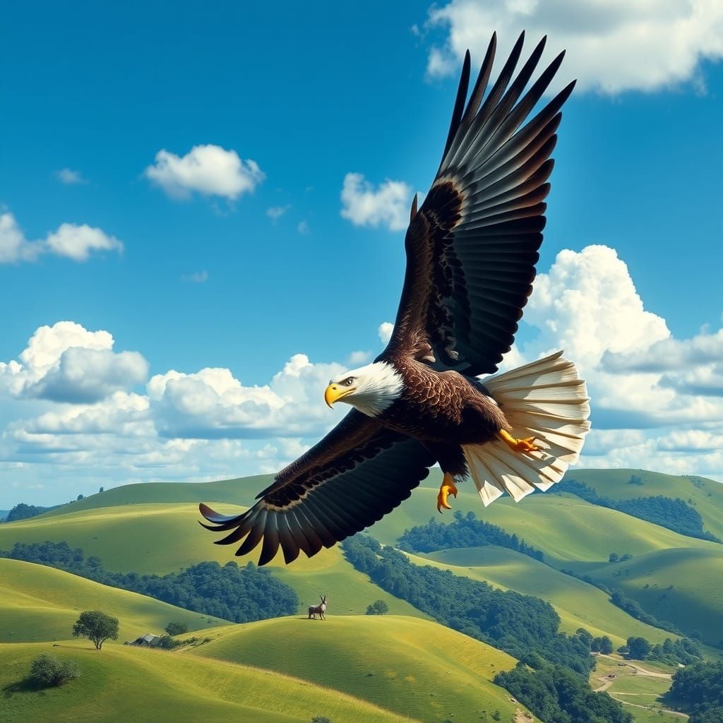 Majestic American Eagle in Hyperrealistic Hunting Scene