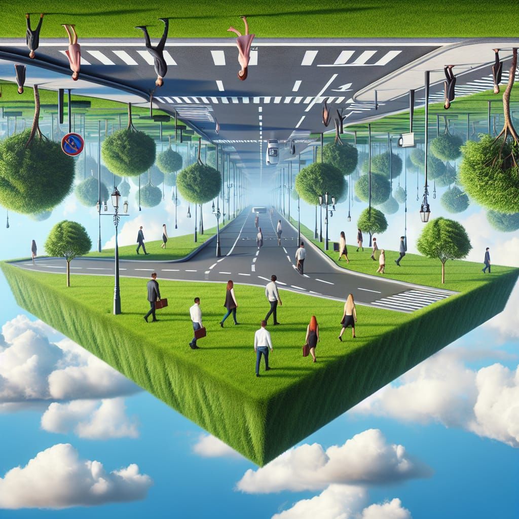 Surreal 'Outsideup' Scene with Inverted Gravity