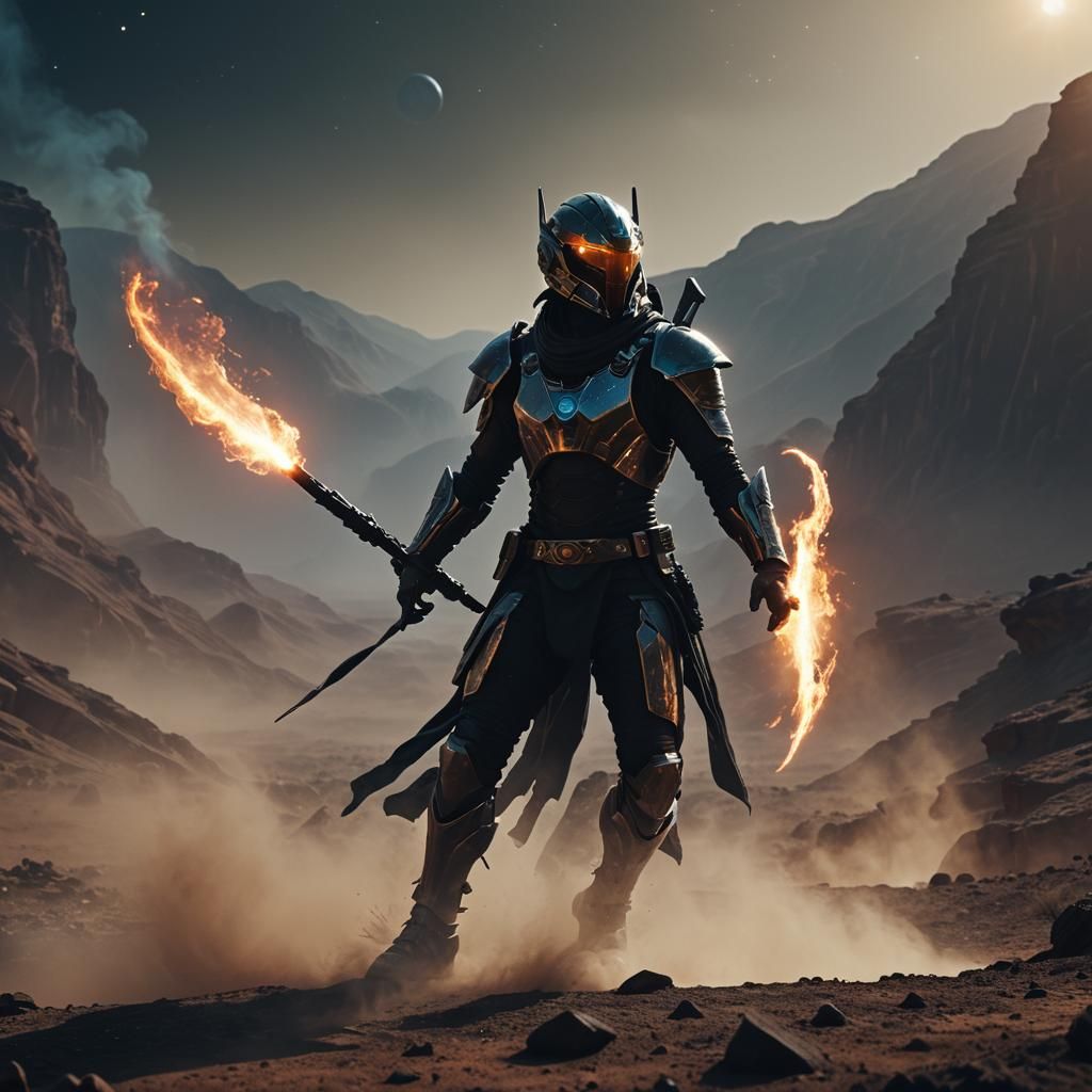 Pleiadian Warrior in Battle: Cinematic Film Still