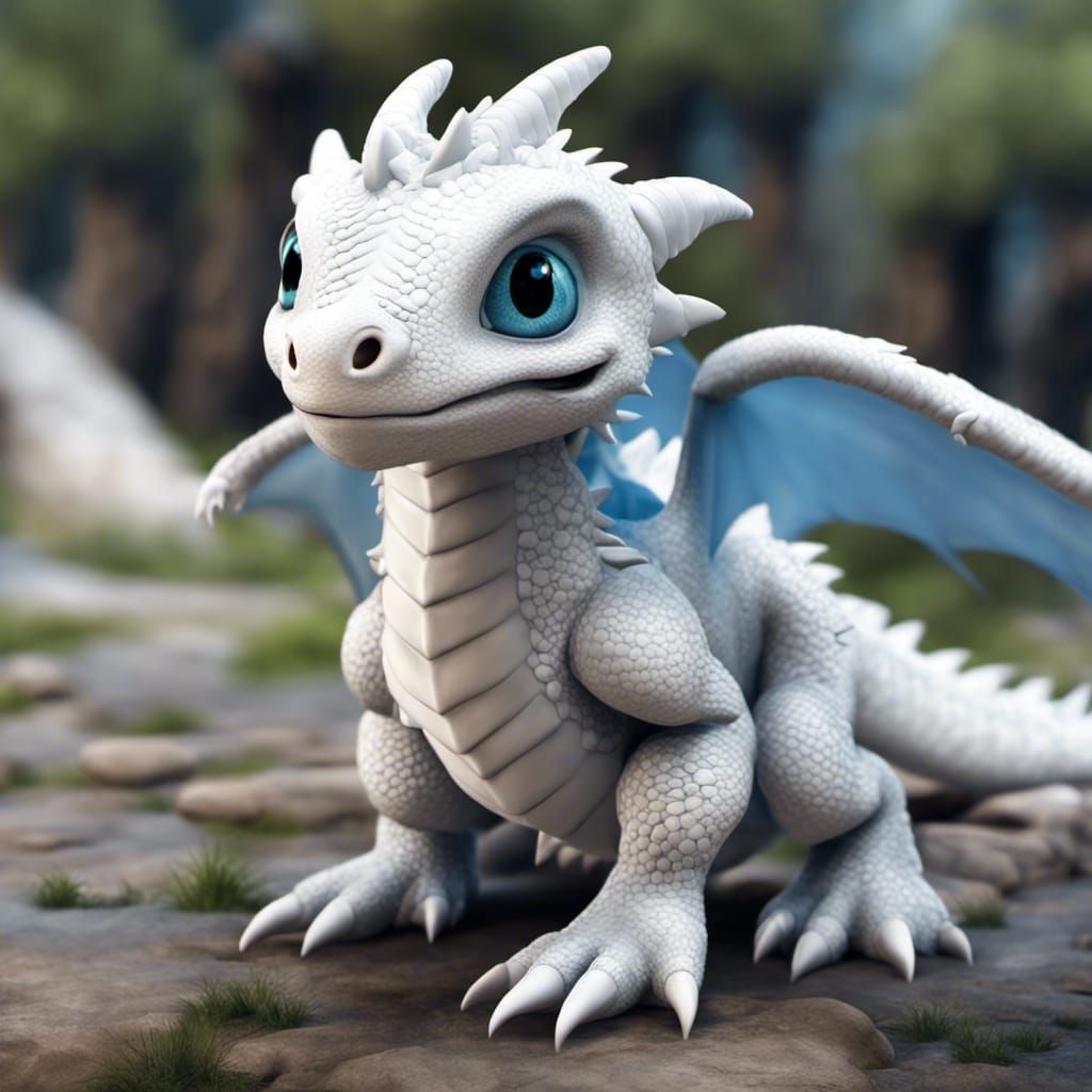 Cute Baby White Dragon with Blue Eyes
