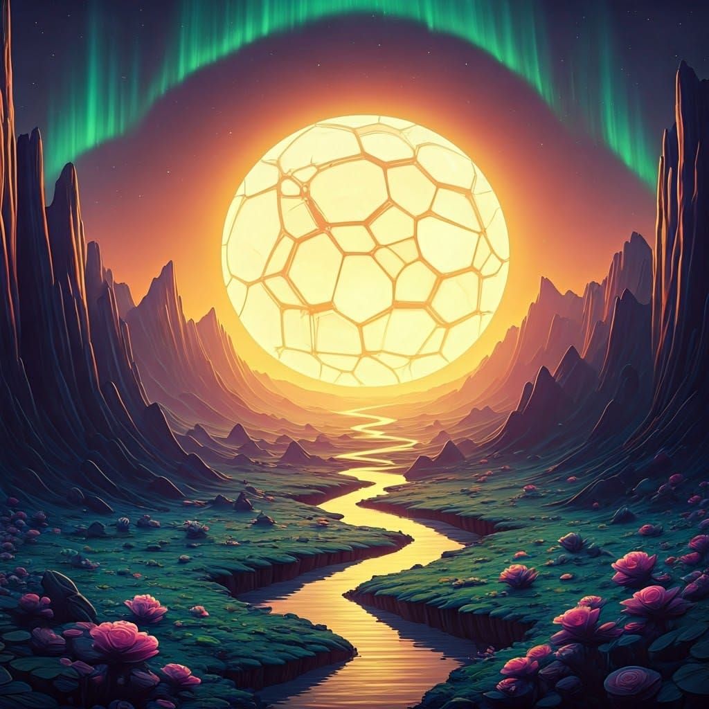 Iridescent Alien Dreamscape with Aurora Borealis