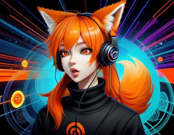 Fox Fursona with Headphones in DeviantArt Style