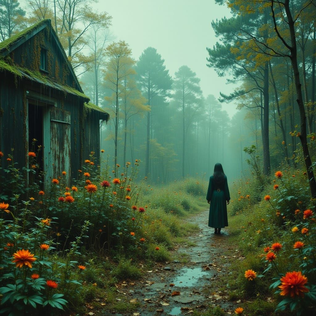 Surreal Overgrown Rainy Landscape