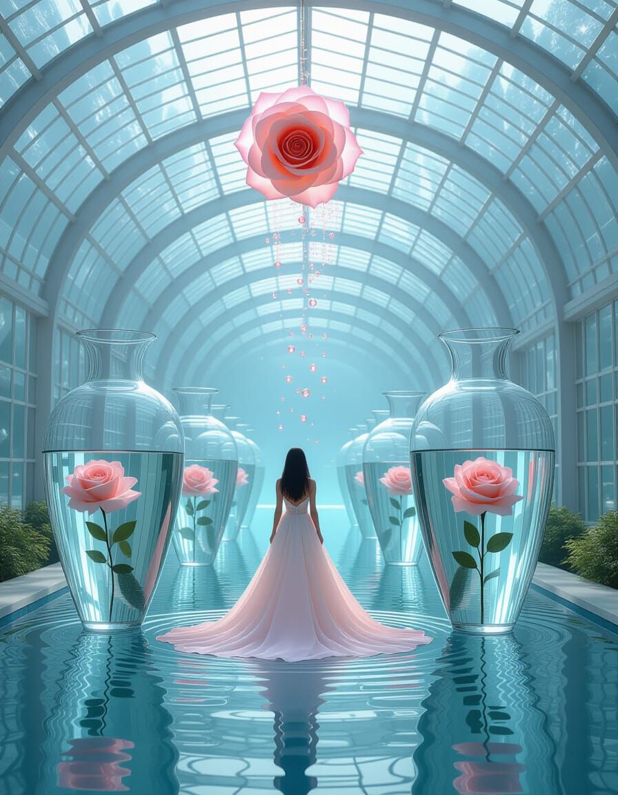 Dreamlike Serenity in a Luminous Greenhouse Hall