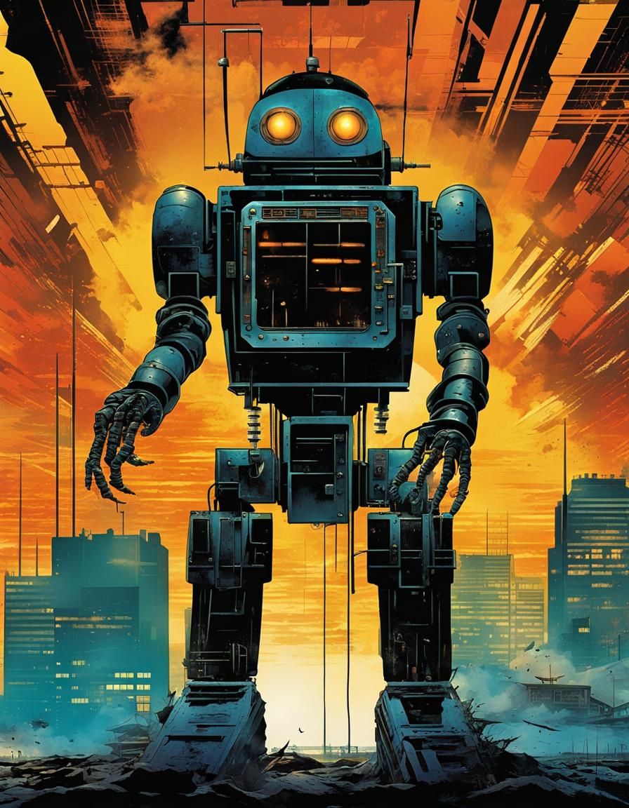 Retro Sci-Fi Biopunk Robot in Urban Style