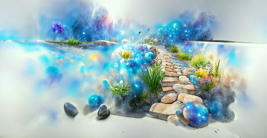 Magical Garden with Stone Path in Hyperrealism