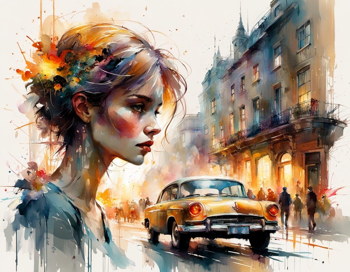 Squeals on Wheels in Watercolor Style with Vintage Lighting