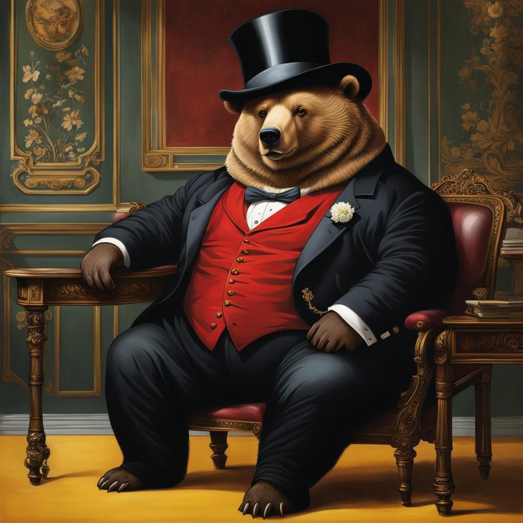 Gentleman Bear in Top Hat: A Hyper-Realistic Masterpiece
