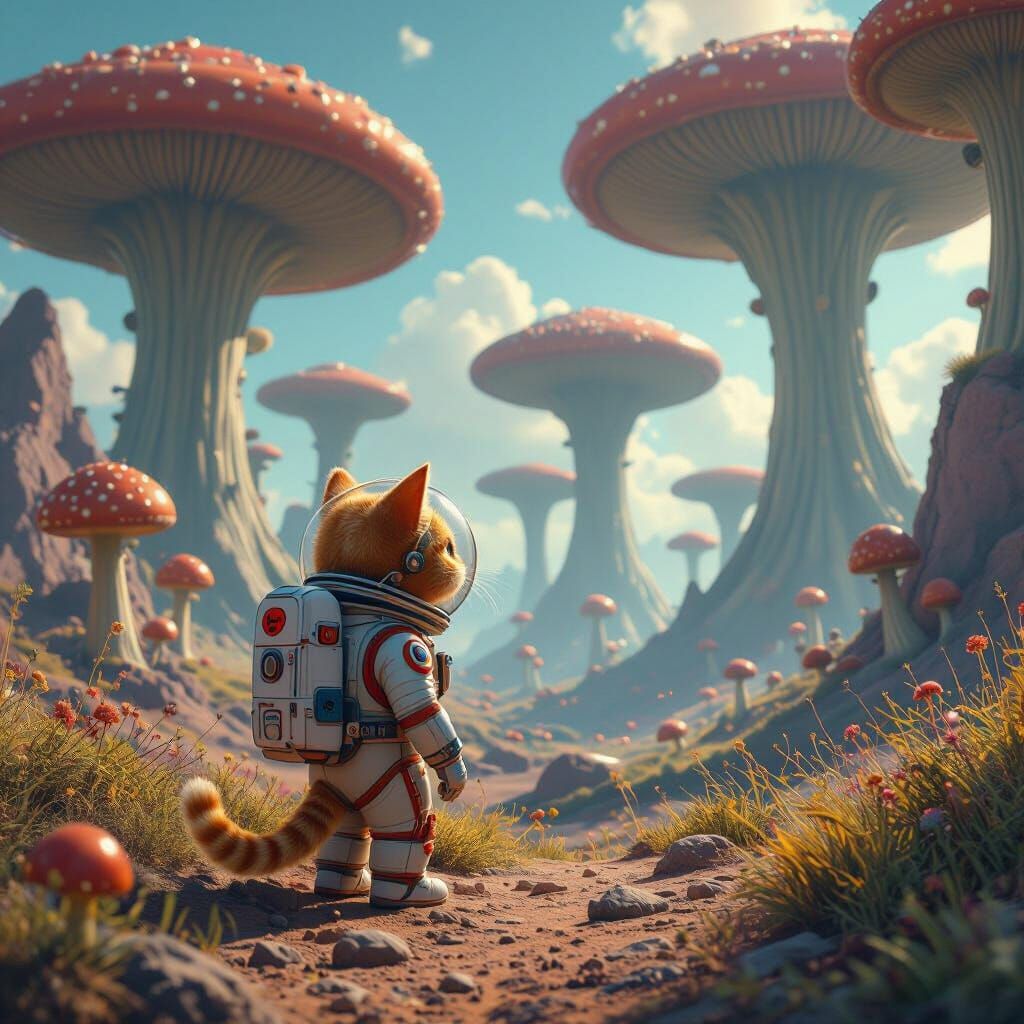Pixar Cat Astronaut on Alien Mushroom Planet