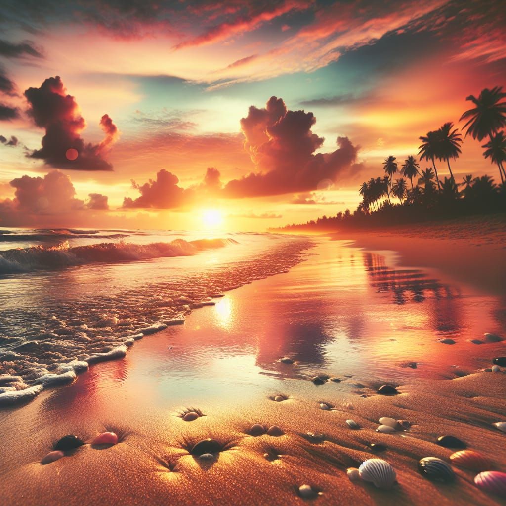 Picturesque Sunset Beach with Gentle Waves