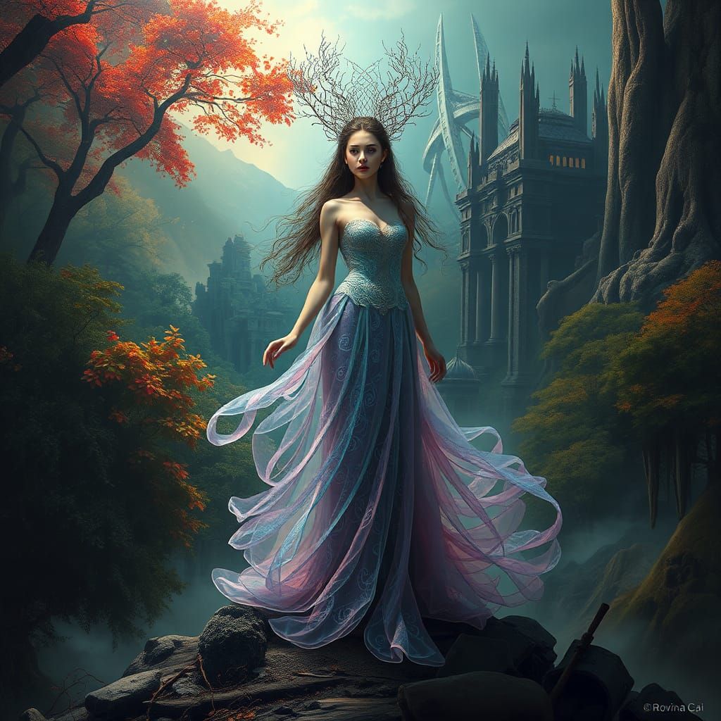 Mystical Woman Between Worlds, Surreal Digital Art