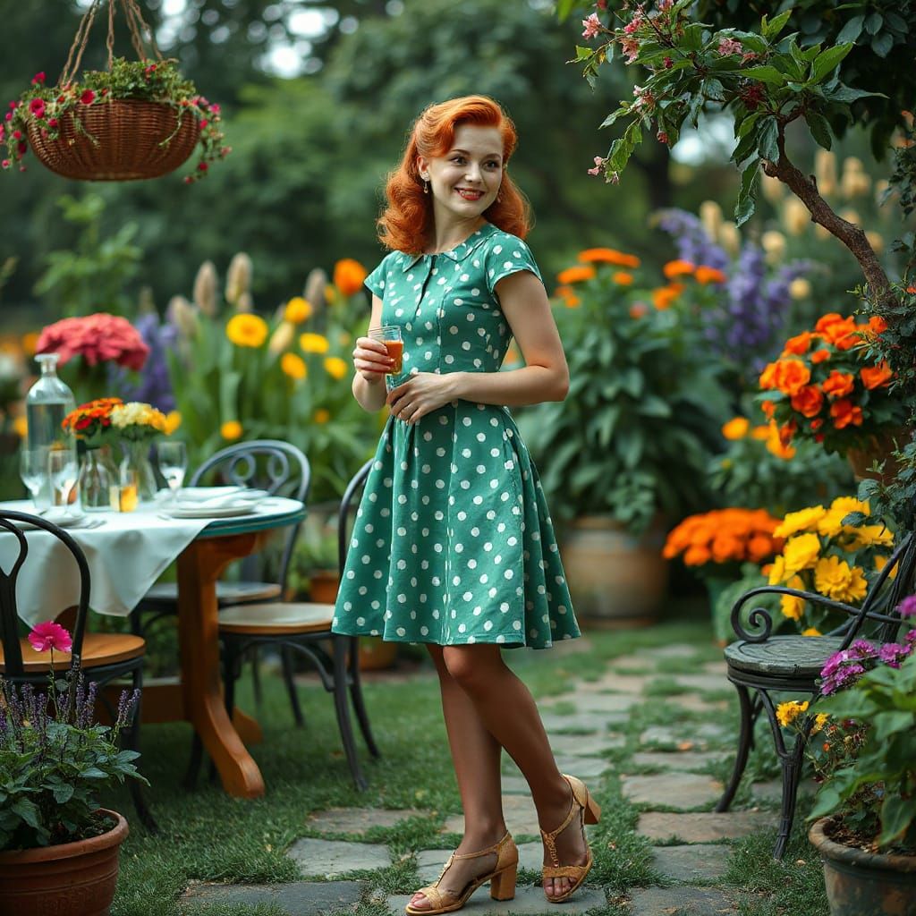 Redhead Tradwife Hosting Garden Party in Hyperrealistic Styl...